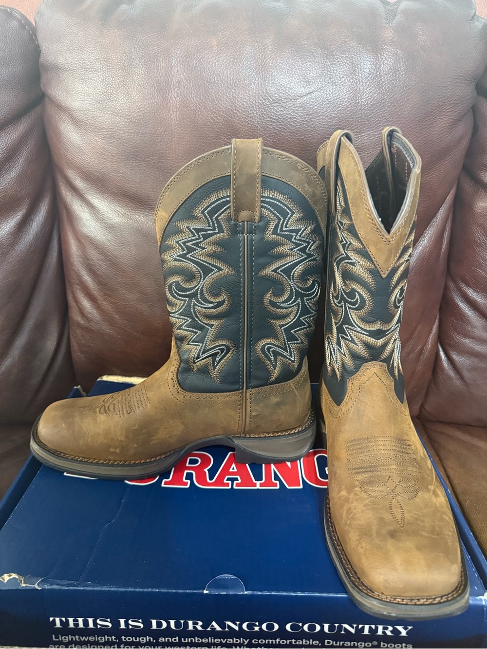 Rebel by Durango Brown and Black Western Cowboy Work Boots Brand New Size 10 M - Picture 8 of 15